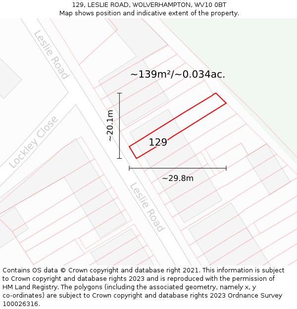 129, LESLIE ROAD, WOLVERHAMPTON, WV10 0BT: Plot and title map