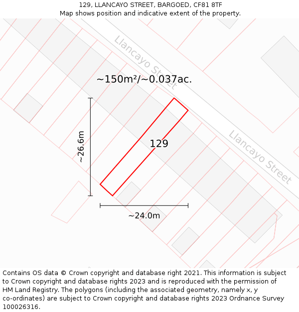 129, LLANCAYO STREET, BARGOED, CF81 8TF: Plot and title map