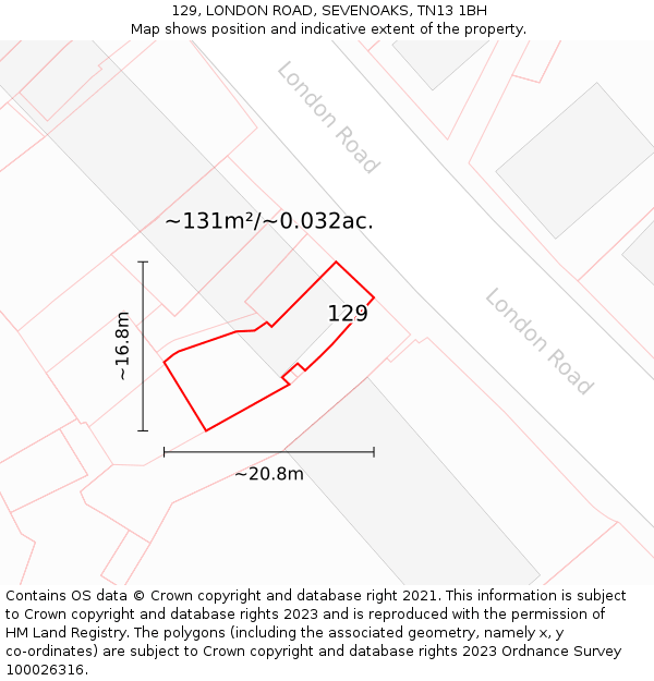 129, LONDON ROAD, SEVENOAKS, TN13 1BH: Plot and title map