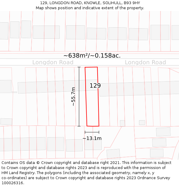 129, LONGDON ROAD, KNOWLE, SOLIHULL, B93 9HY: Plot and title map
