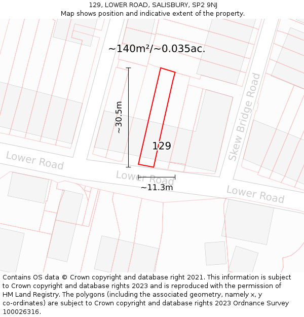 129, LOWER ROAD, SALISBURY, SP2 9NJ: Plot and title map