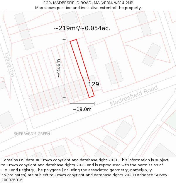 129, MADRESFIELD ROAD, MALVERN, WR14 2NP: Plot and title map