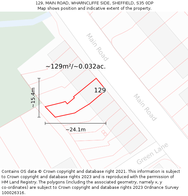 129, MAIN ROAD, WHARNCLIFFE SIDE, SHEFFIELD, S35 0DP: Plot and title map
