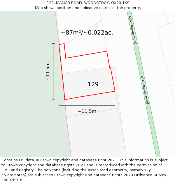 129, MANOR ROAD, WOODSTOCK, OX20 1XS: Plot and title map