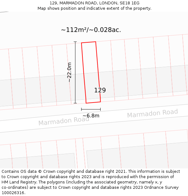 129, MARMADON ROAD, LONDON, SE18 1EG: Plot and title map