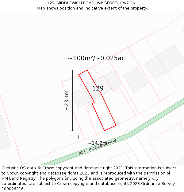 129, MIDDLEWICH ROAD, WINSFORD, CW7 3NL: Plot and title map