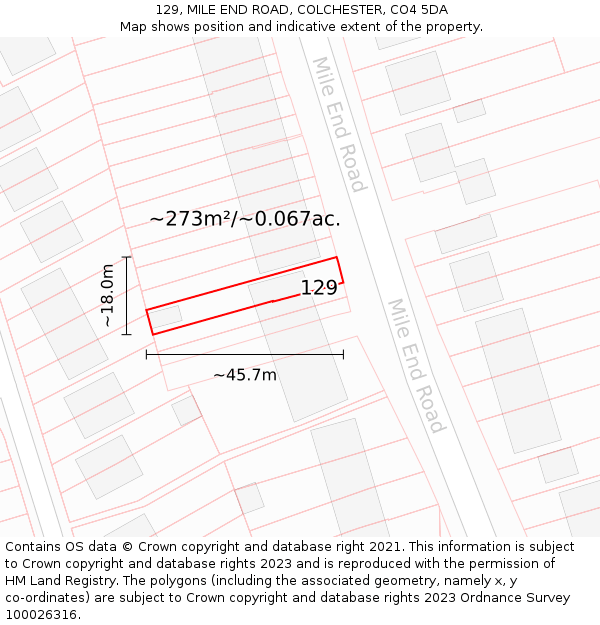 129, MILE END ROAD, COLCHESTER, CO4 5DA: Plot and title map