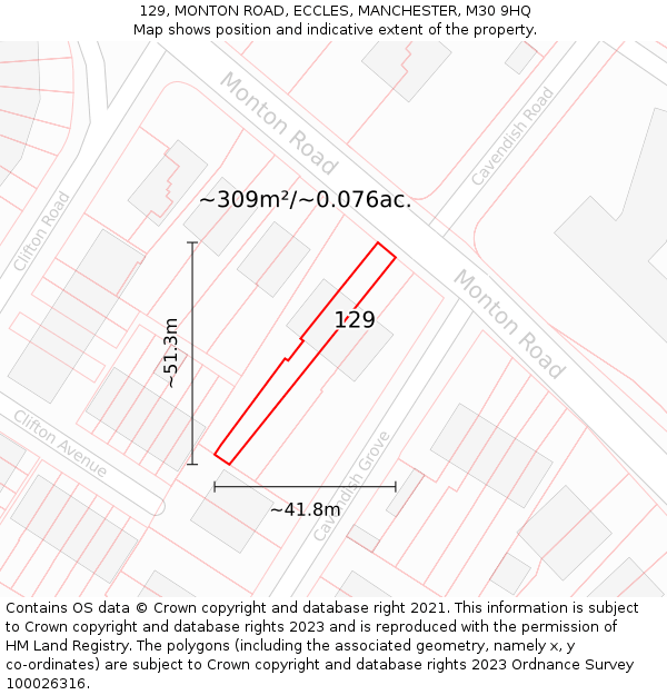129, MONTON ROAD, ECCLES, MANCHESTER, M30 9HQ: Plot and title map