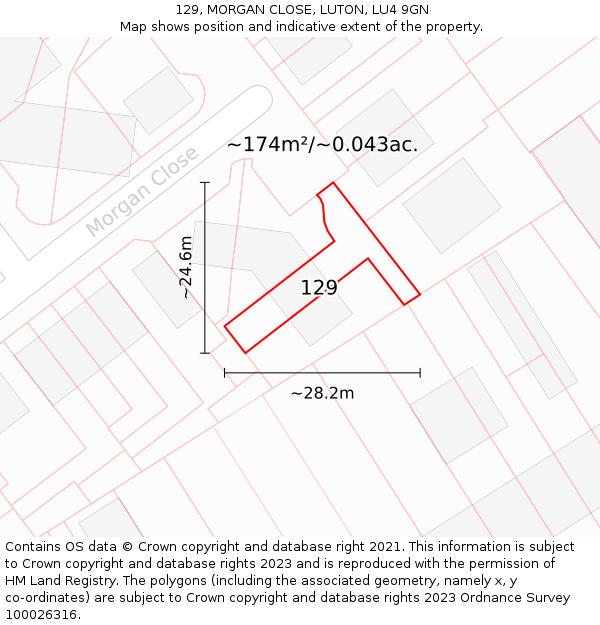 129, MORGAN CLOSE, LUTON, LU4 9GN: Plot and title map