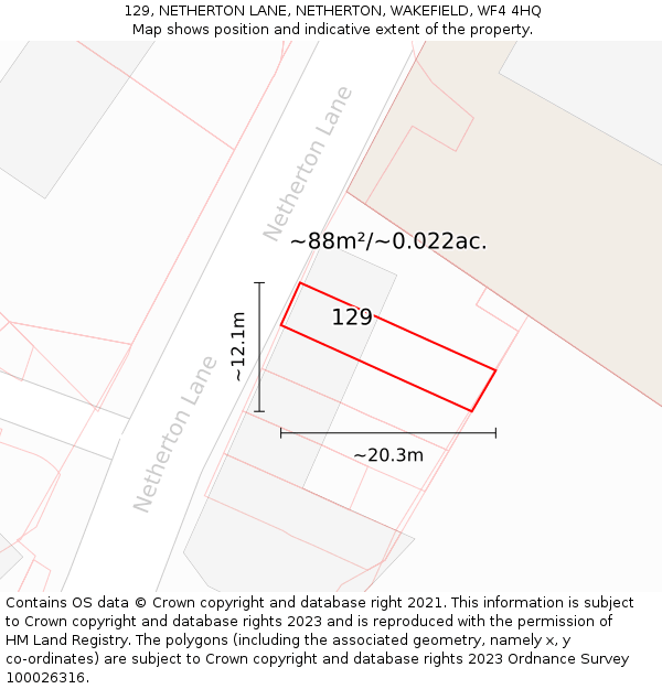 129, NETHERTON LANE, NETHERTON, WAKEFIELD, WF4 4HQ: Plot and title map