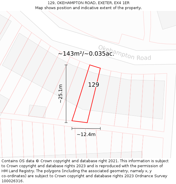129, OKEHAMPTON ROAD, EXETER, EX4 1ER: Plot and title map