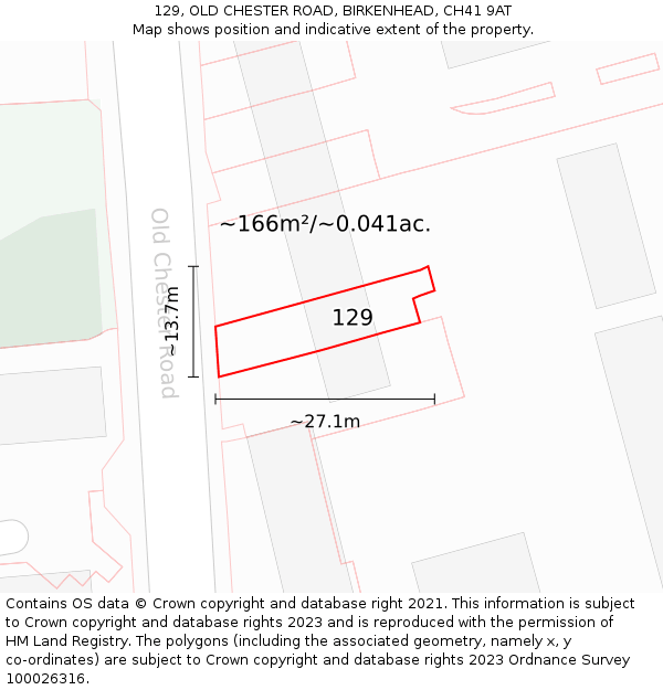 129, OLD CHESTER ROAD, BIRKENHEAD, CH41 9AT: Plot and title map