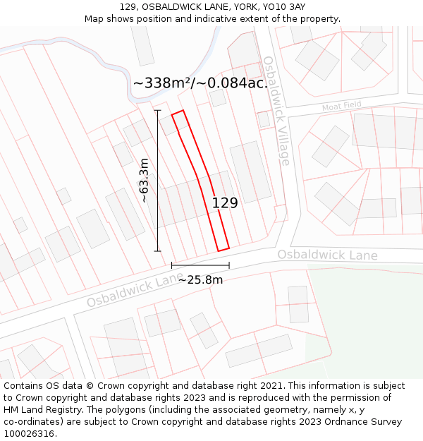 129, OSBALDWICK LANE, YORK, YO10 3AY: Plot and title map