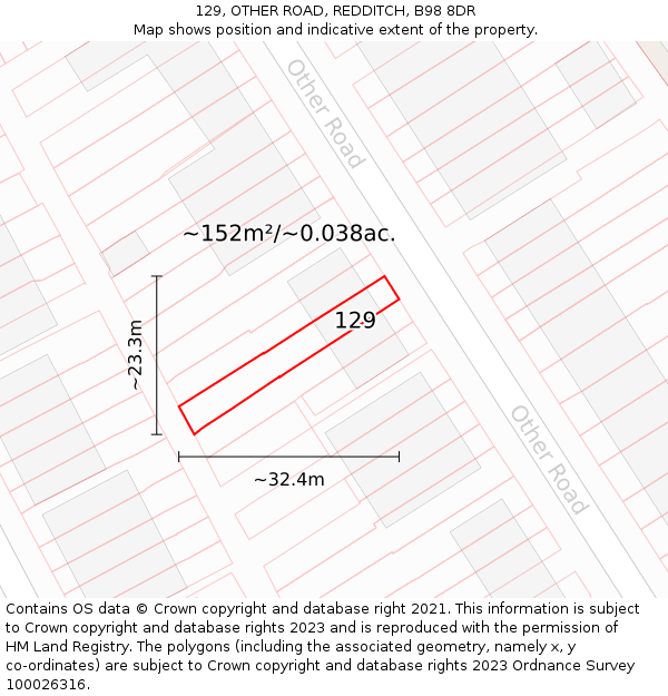 129, OTHER ROAD, REDDITCH, B98 8DR: Plot and title map