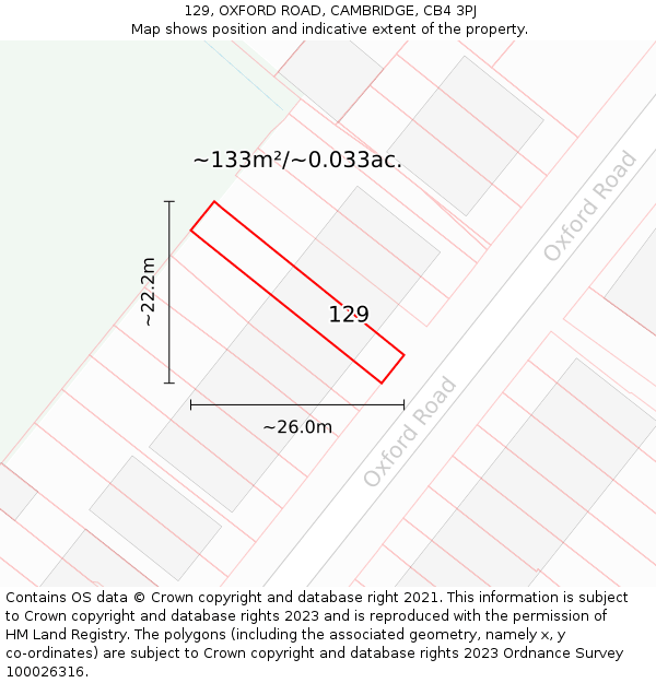 129, OXFORD ROAD, CAMBRIDGE, CB4 3PJ: Plot and title map