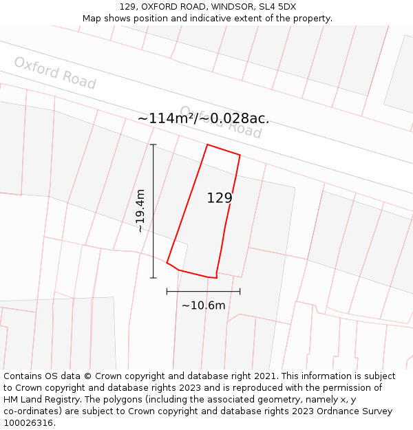 129, OXFORD ROAD, WINDSOR, SL4 5DX: Plot and title map