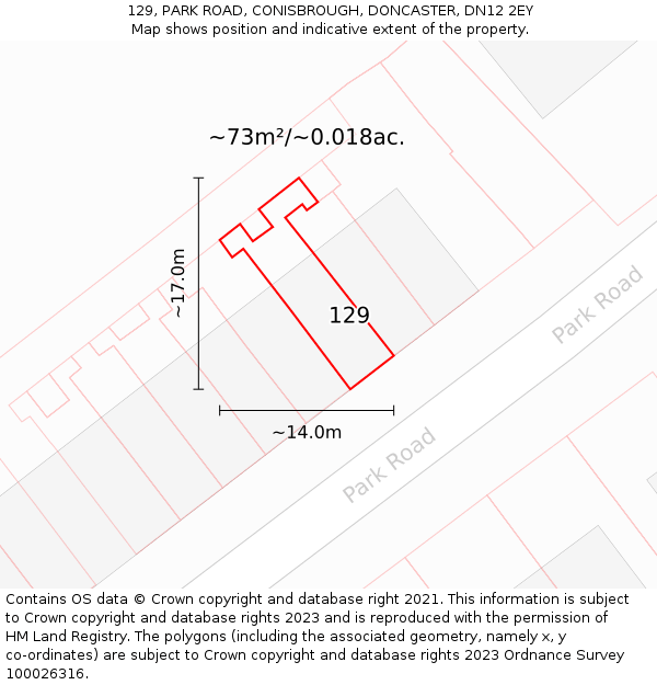 129, PARK ROAD, CONISBROUGH, DONCASTER, DN12 2EY: Plot and title map