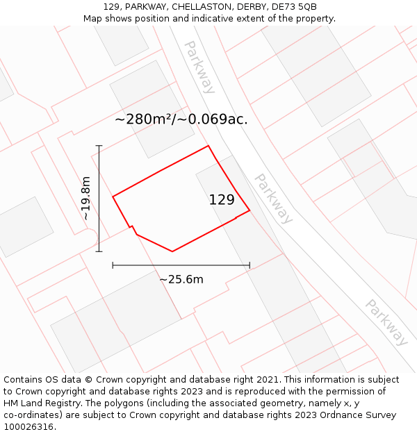 129, PARKWAY, CHELLASTON, DERBY, DE73 5QB: Plot and title map