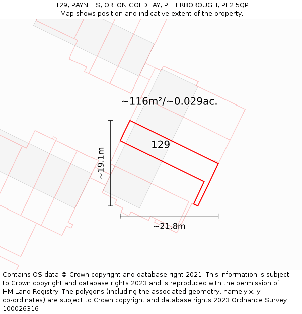 129, PAYNELS, ORTON GOLDHAY, PETERBOROUGH, PE2 5QP: Plot and title map