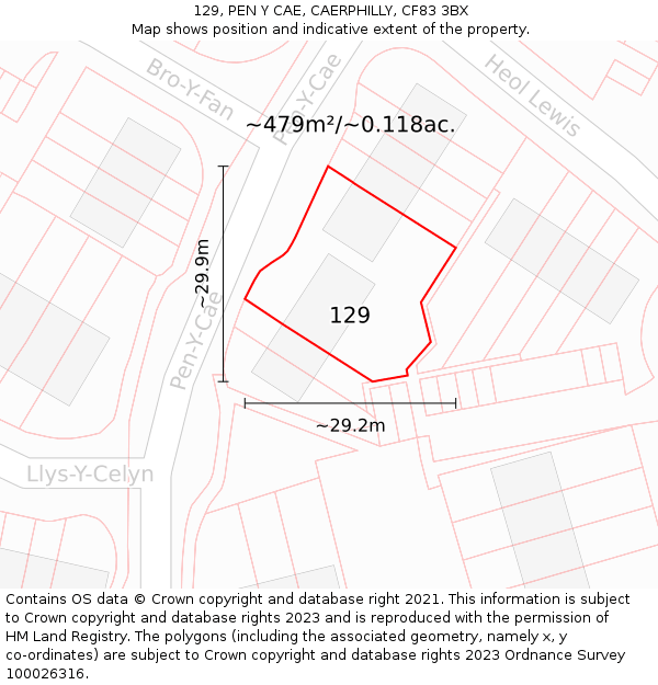 129, PEN Y CAE, CAERPHILLY, CF83 3BX: Plot and title map