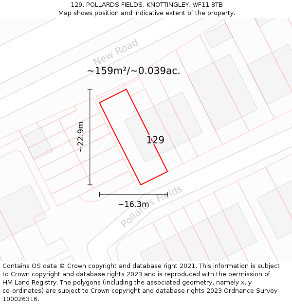 129, POLLARDS FIELDS, KNOTTINGLEY, WF11 8TB: Plot and title map