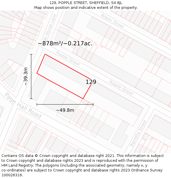 129, POPPLE STREET, SHEFFIELD, S4 8JL: Plot and title map