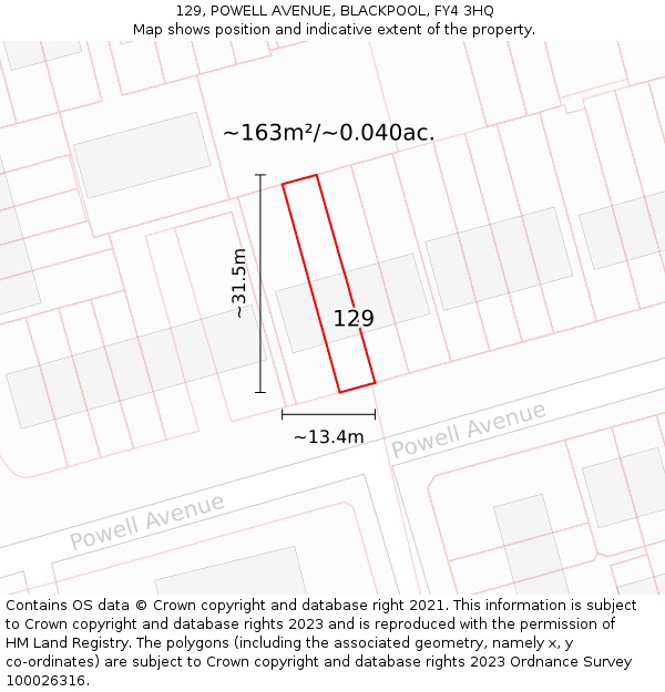 129, POWELL AVENUE, BLACKPOOL, FY4 3HQ: Plot and title map