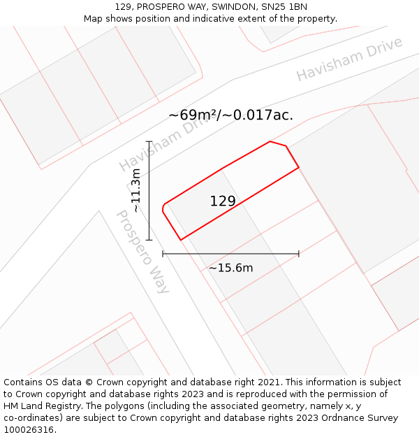 129, PROSPERO WAY, SWINDON, SN25 1BN: Plot and title map