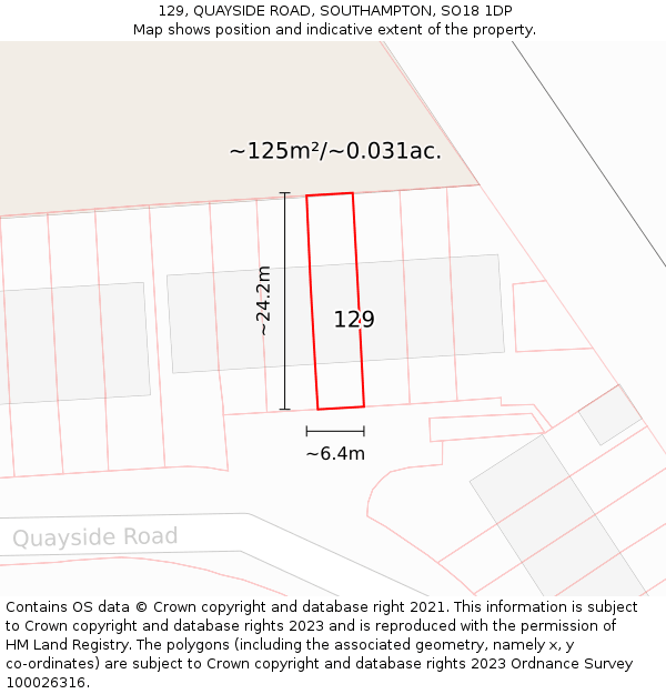 129, QUAYSIDE ROAD, SOUTHAMPTON, SO18 1DP: Plot and title map