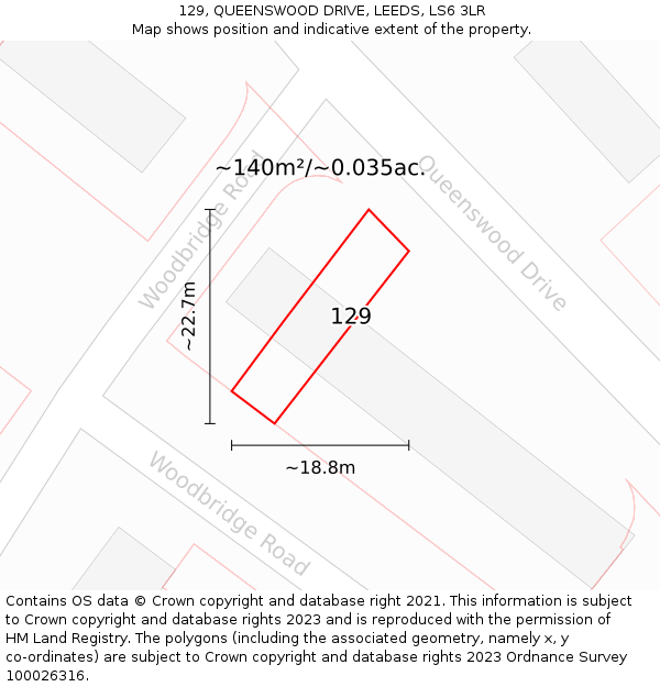 129, QUEENSWOOD DRIVE, LEEDS, LS6 3LR: Plot and title map