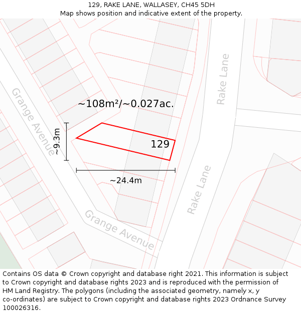 129, RAKE LANE, WALLASEY, CH45 5DH: Plot and title map