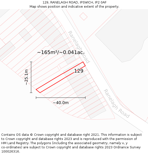 129, RANELAGH ROAD, IPSWICH, IP2 0AF: Plot and title map