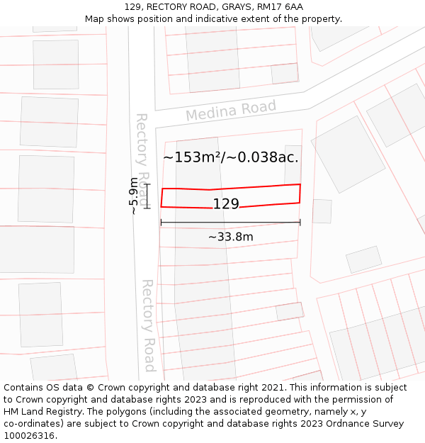 129, RECTORY ROAD, GRAYS, RM17 6AA: Plot and title map