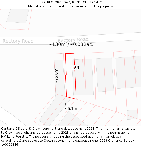 129, RECTORY ROAD, REDDITCH, B97 4LG: Plot and title map
