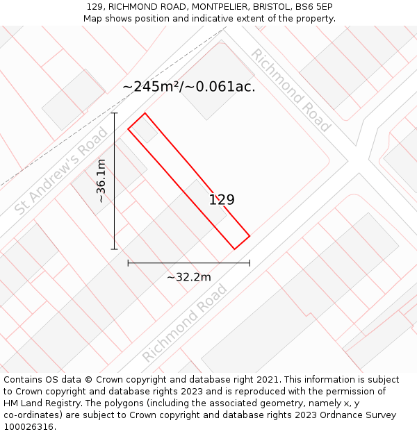 129, RICHMOND ROAD, MONTPELIER, BRISTOL, BS6 5EP: Plot and title map