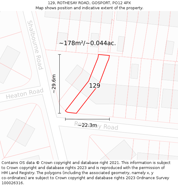 129, ROTHESAY ROAD, GOSPORT, PO12 4PX: Plot and title map