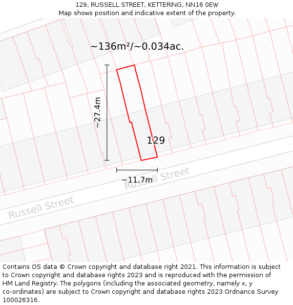 129, RUSSELL STREET, KETTERING, NN16 0EW: Plot and title map