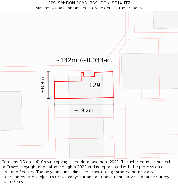 129, SANDON ROAD, BASILDON, SS14 1TZ: Plot and title map