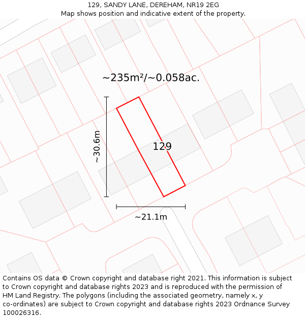 129, SANDY LANE, DEREHAM, NR19 2EG: Plot and title map