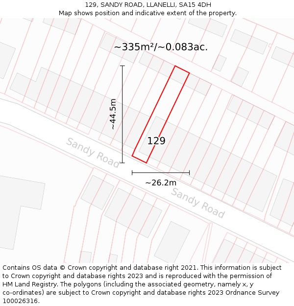129, SANDY ROAD, LLANELLI, SA15 4DH: Plot and title map