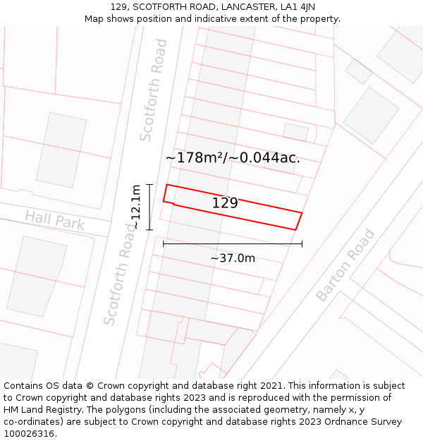 129, SCOTFORTH ROAD, LANCASTER, LA1 4JN: Plot and title map