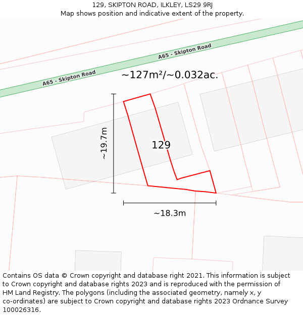 129, SKIPTON ROAD, ILKLEY, LS29 9RJ: Plot and title map