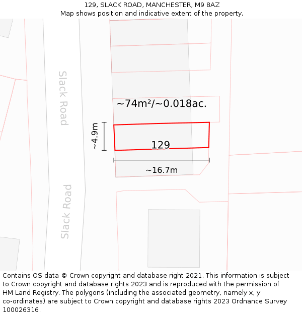 129, SLACK ROAD, MANCHESTER, M9 8AZ: Plot and title map