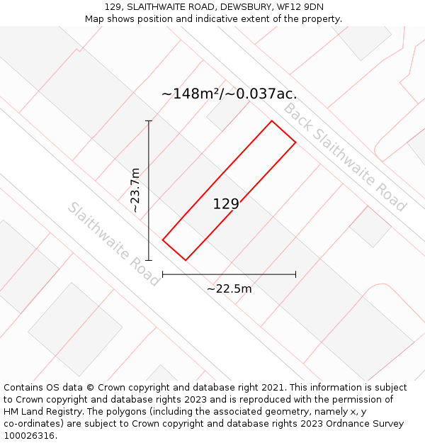 129, SLAITHWAITE ROAD, DEWSBURY, WF12 9DN: Plot and title map
