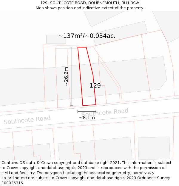 129, SOUTHCOTE ROAD, BOURNEMOUTH, BH1 3SW: Plot and title map