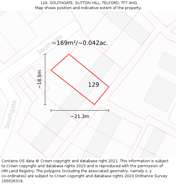 129, SOUTHGATE, SUTTON HILL, TELFORD, TF7 4HQ: Plot and title map