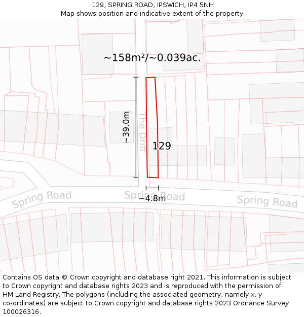 129, SPRING ROAD, IPSWICH, IP4 5NH: Plot and title map