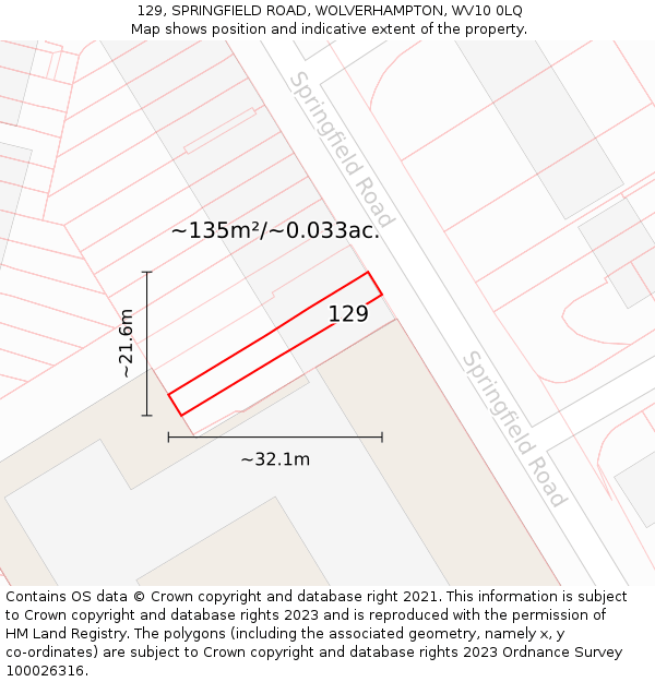 129, SPRINGFIELD ROAD, WOLVERHAMPTON, WV10 0LQ: Plot and title map