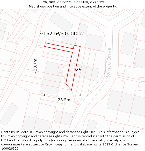 129, SPRUCE DRIVE, BICESTER, OX26 3YF: Plot and title map