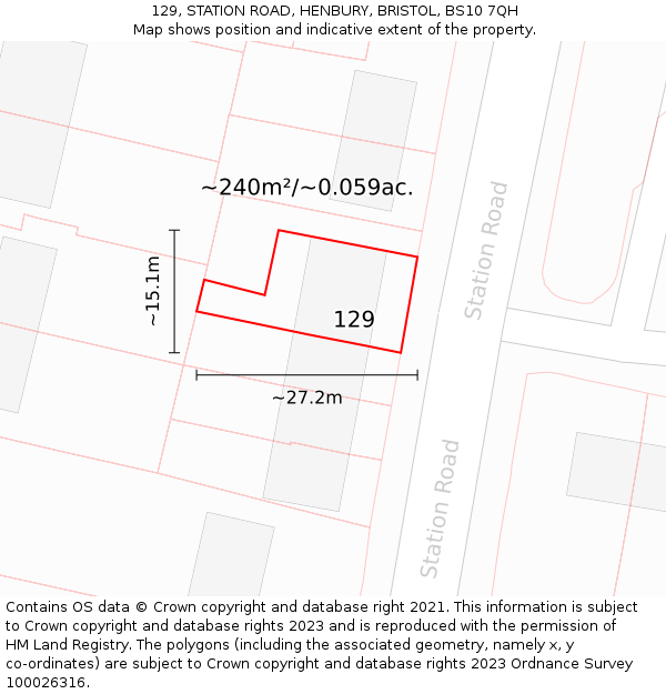 129, STATION ROAD, HENBURY, BRISTOL, BS10 7QH: Plot and title map